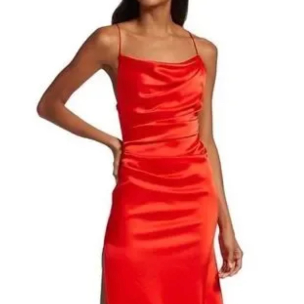 Alice + Olivia Vista Asymmetrical Slit Midi Slip Dress, Size 4, Red